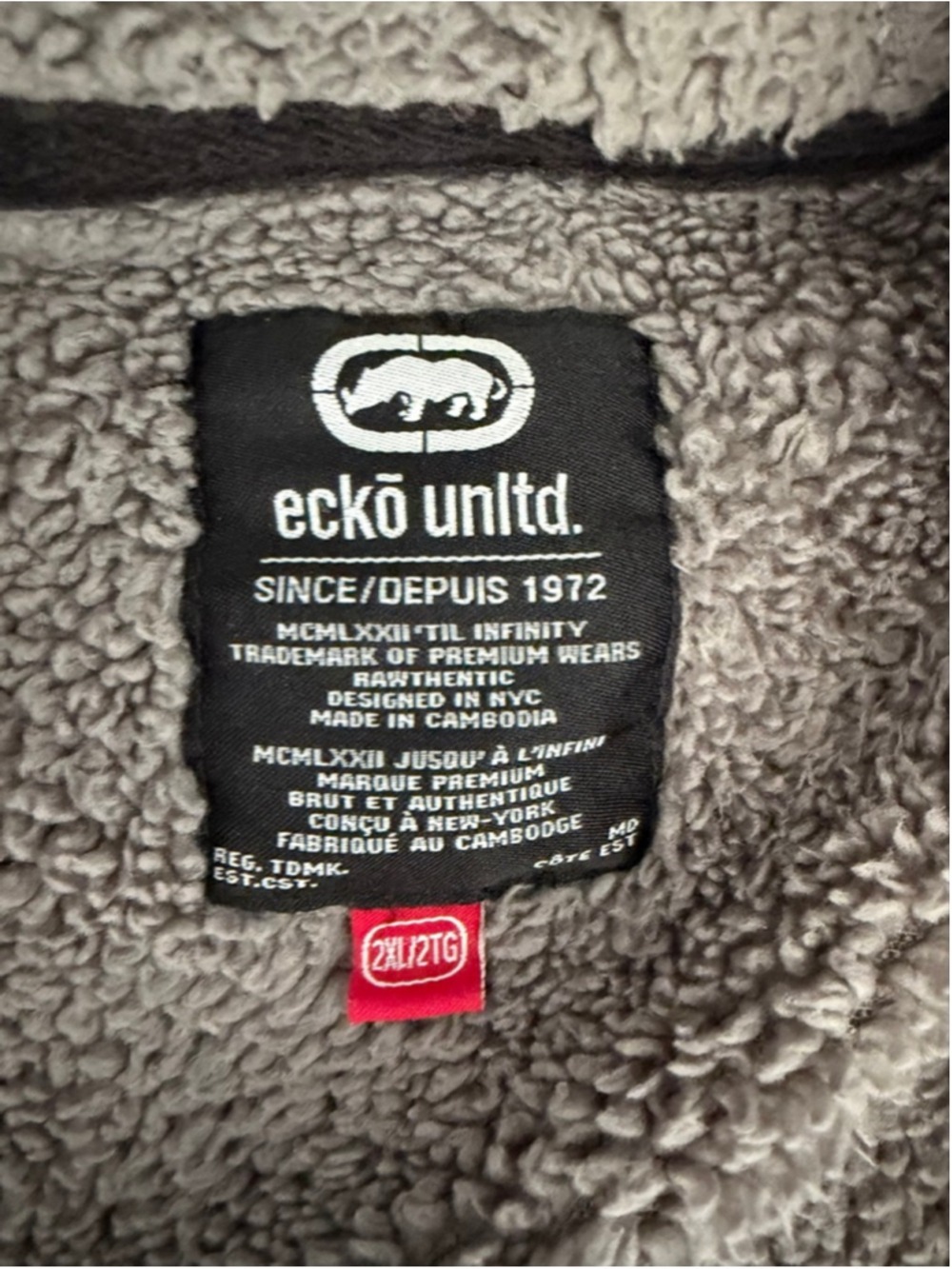 Ecko Unlimited Men's Grey White Full Zip Spellout Hoodie Sweater Y2K - Picture 5 of 5